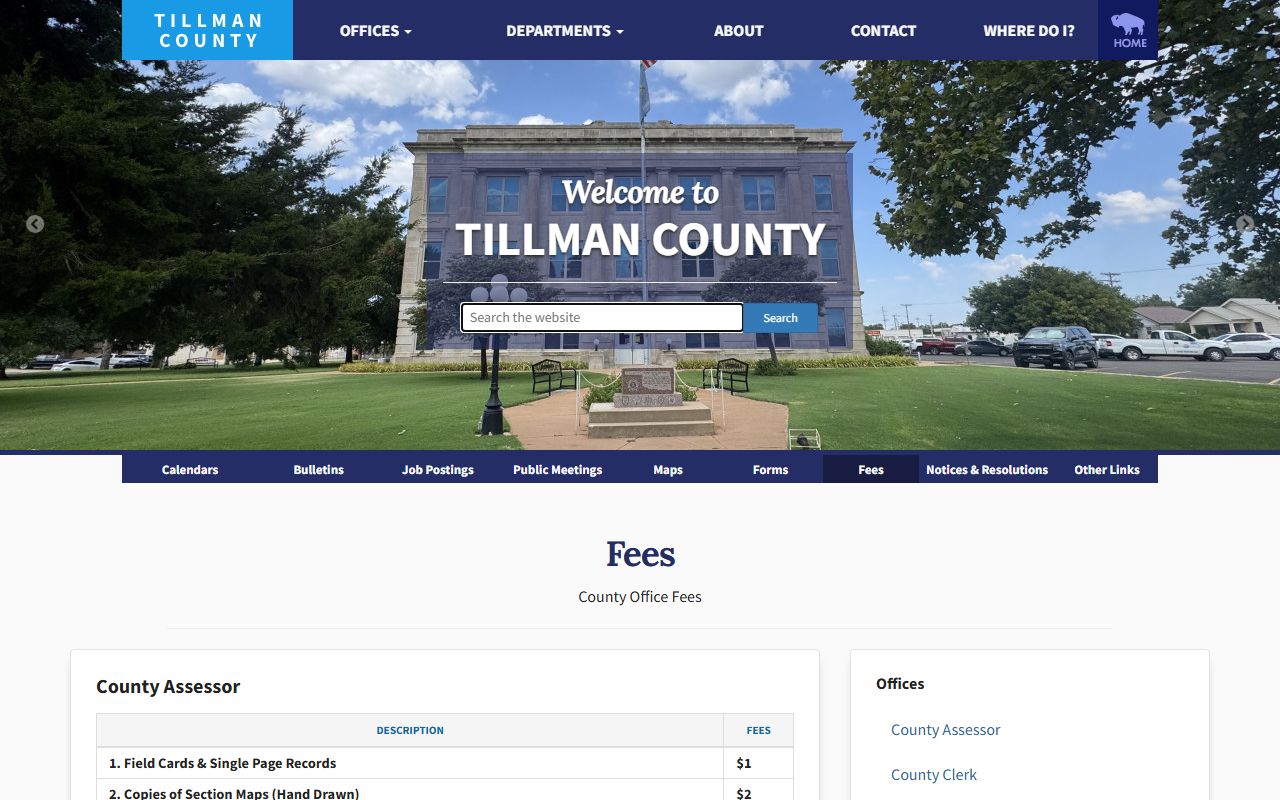 Tillman County Court Clerk and county fee schedule page