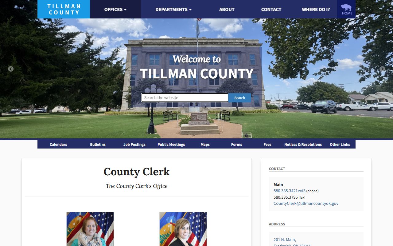 Tillman County Court Clerk and County Clerk land records office page