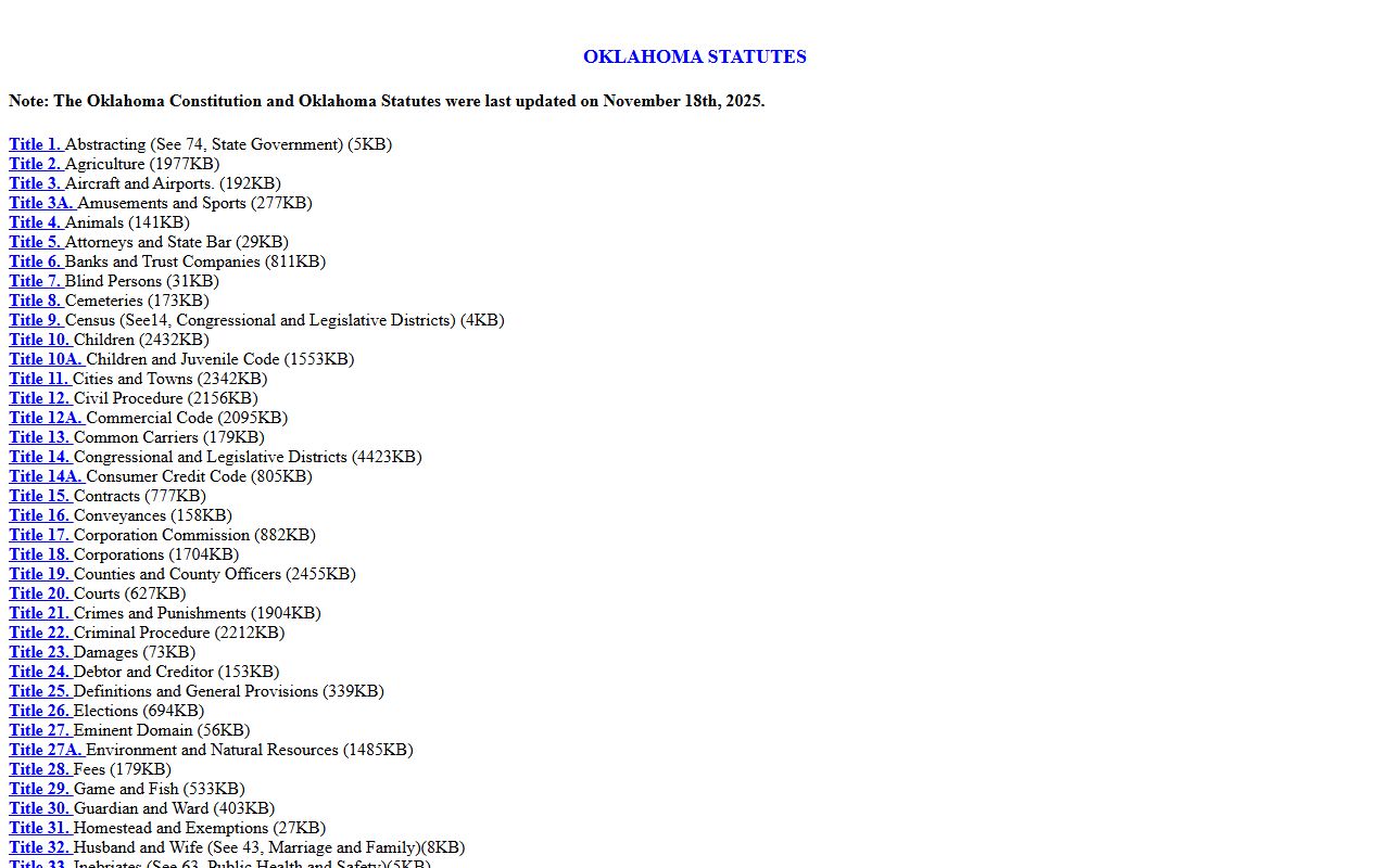 Tillman County Court Clerk Oklahoma statutes index for court records access