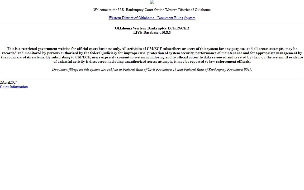 Tillman County court dockets federal Western District bankruptcy CM/ECF system