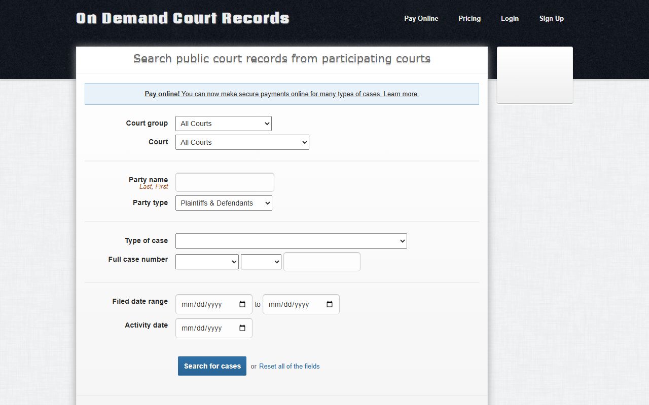 Tillman County court records search on the ODCR public portal