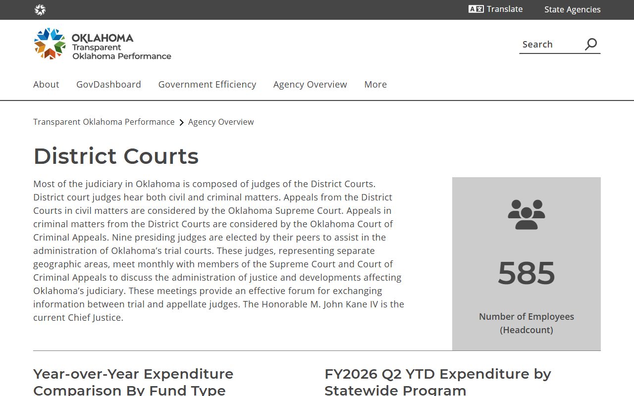 Oklahoma District Courts page describing Tillman County court records jurisdiction