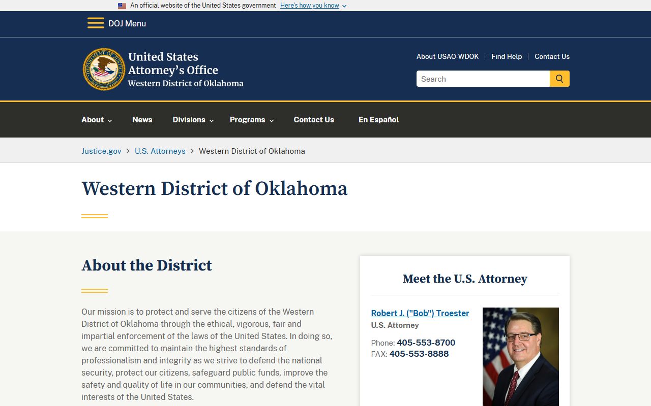 Tillman County criminal court records and federal cases handled by the U.S. Attorney for the Western District of Oklahoma