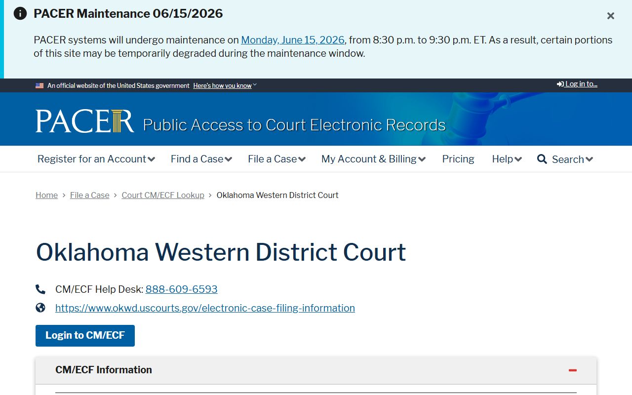Tillman County District Court federal records through PACER Western District lookup