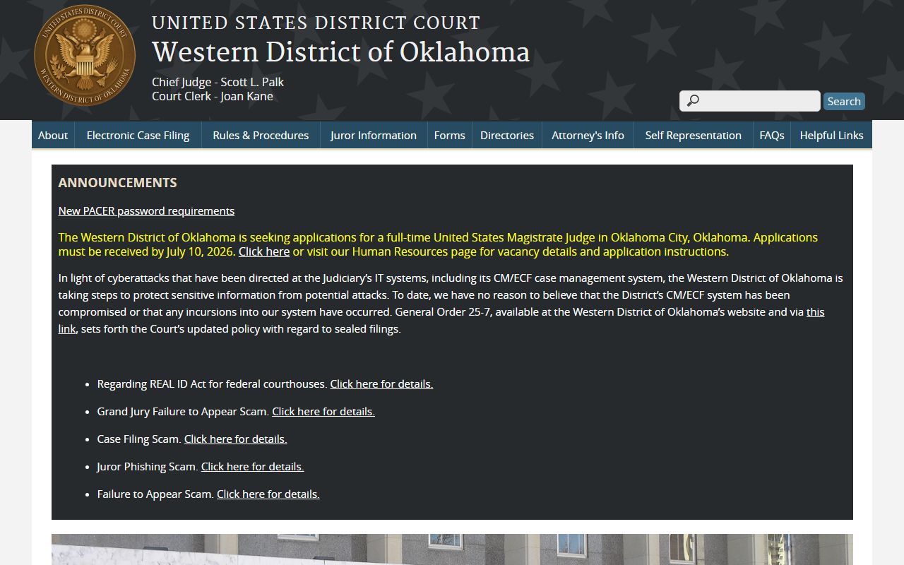 Tillman County District Court federal coverage in the Western District of Oklahoma