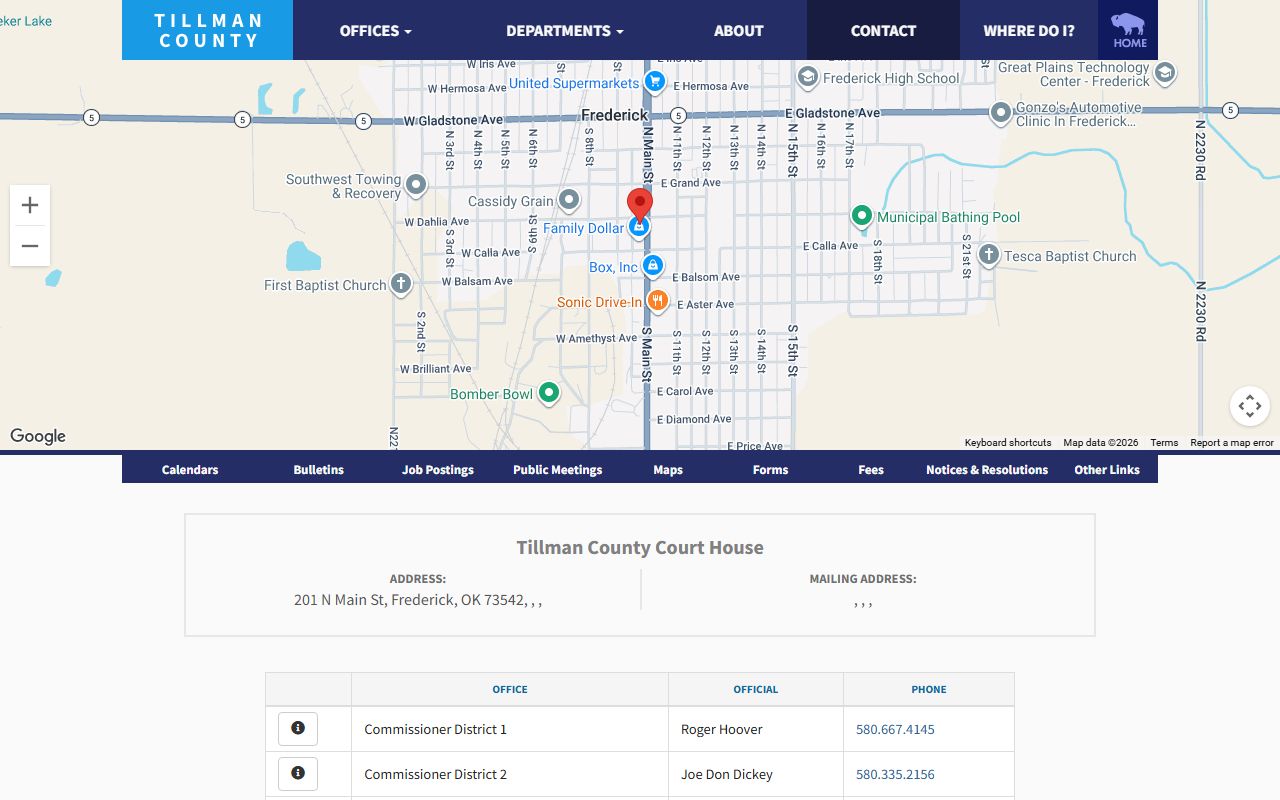 Tillman County court records office contact list at the courthouse