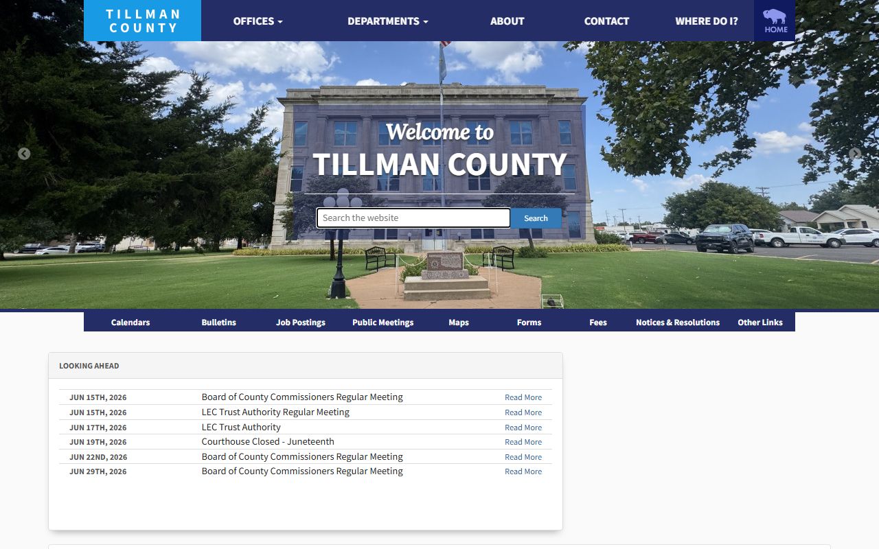 Tillman County court records links on the official county homepage
