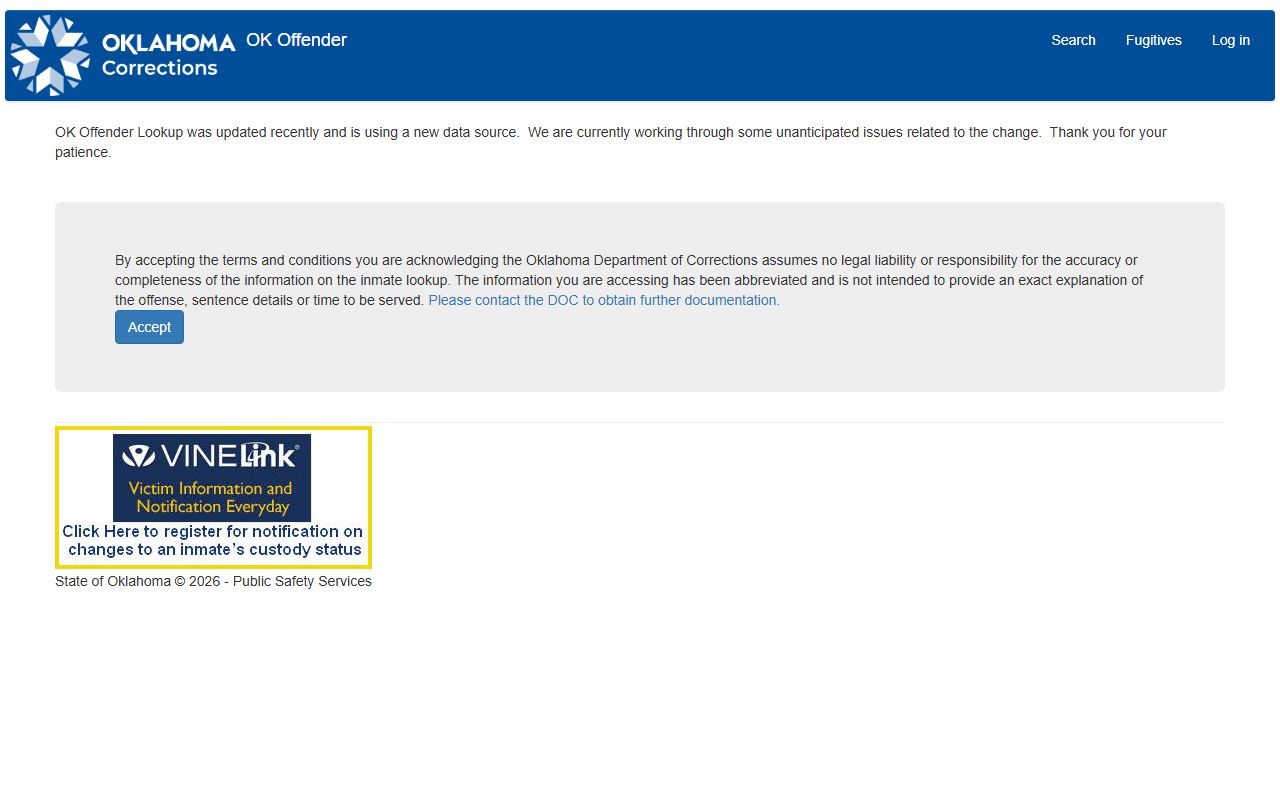 Tillman County inmate search using the Oklahoma DOC offender lookup