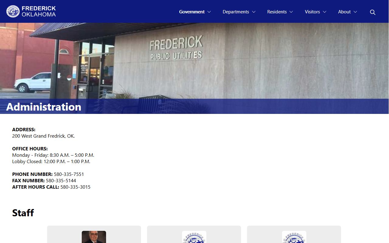 Tillman County traffic court records Frederick city administration contacts