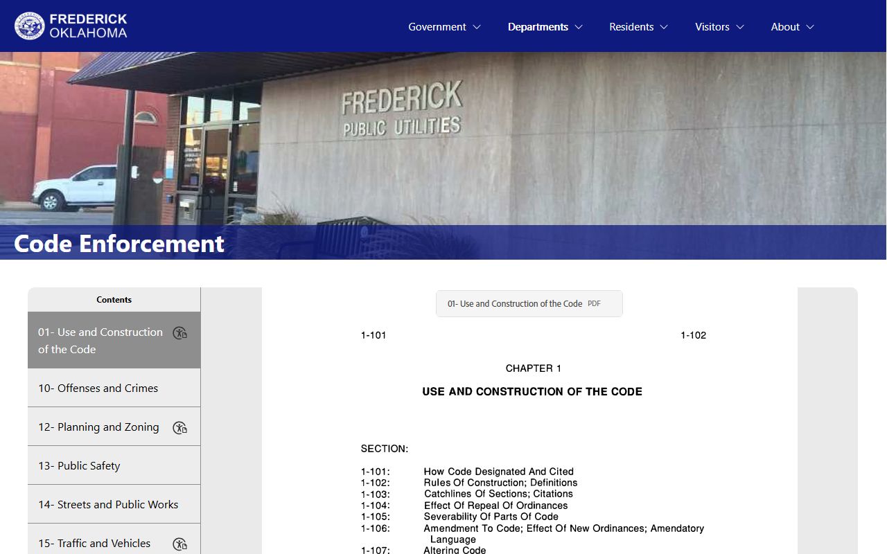 Tillman County traffic court records Frederick code enforcement ordinances